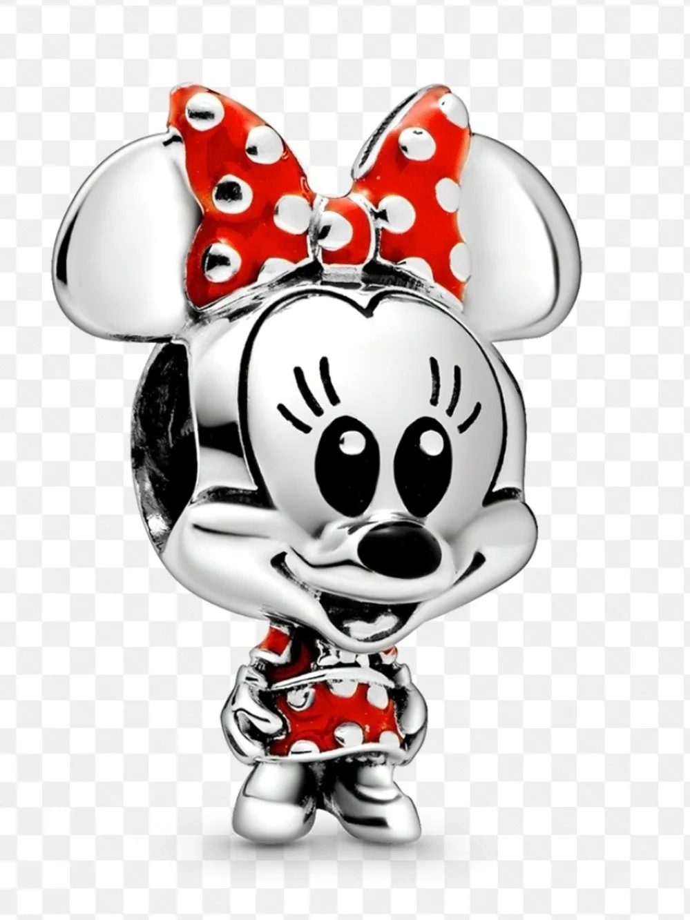 Silver Minnie Mouse Red Bow Charm Bracelet Accent